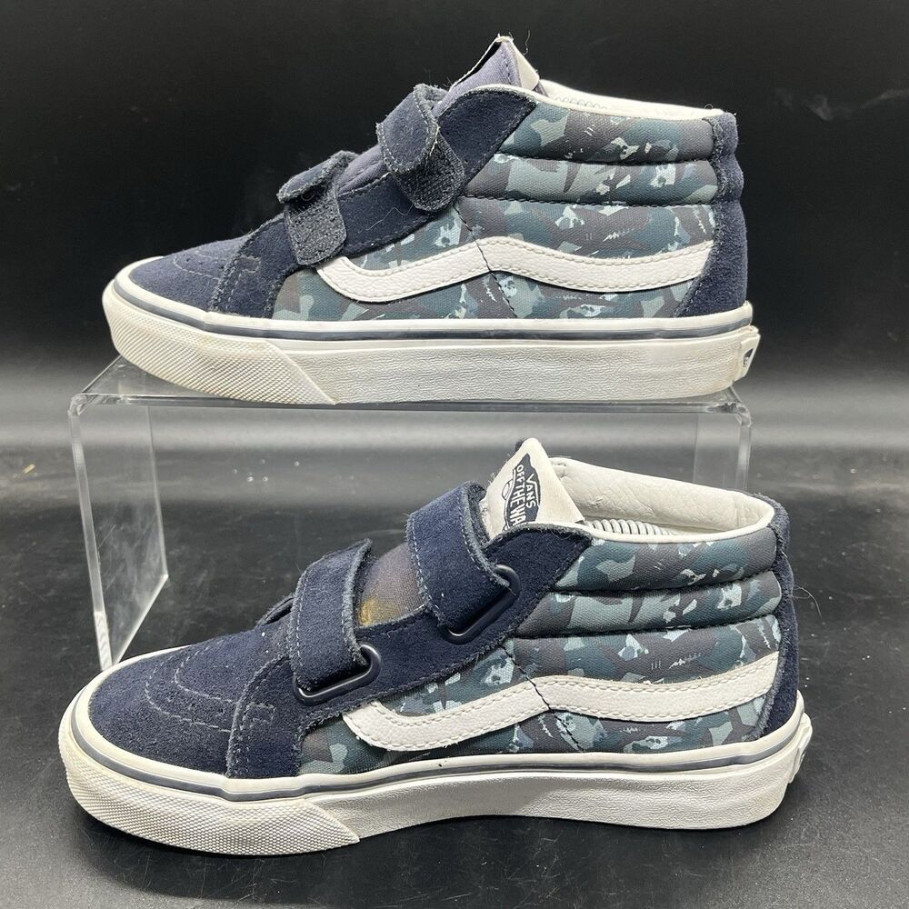 Vans off the wall kids size 2.5 mid top hook and loop closure blue camo - Picture 2 of 7